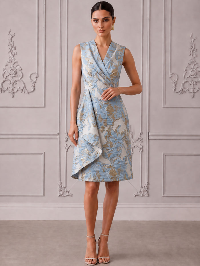 Jacquard A-Line V Neck Cocktail Dresses with Ruffles