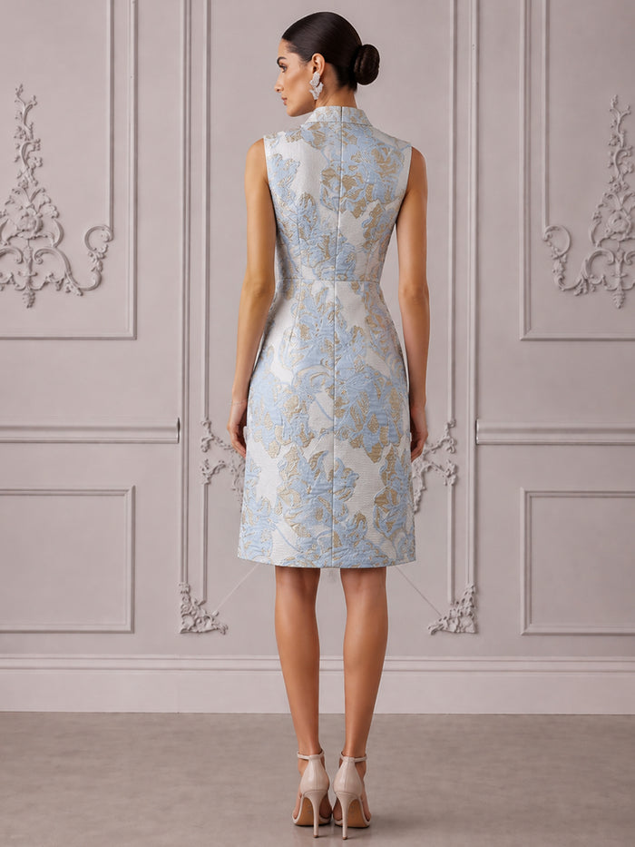 Jacquard A-Line Stand Collar Cocktail Dresses with Ruffles