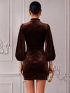 Velvet Bodycon Boat Neck Cocktail Dresses with Romantic Balloon Puff Long Sleeves