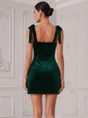 Velvet Bodycon Sweetheart Cocktail Dresses with Adjustable Self‑Fabric Tie‑Bow Shoulder Straps