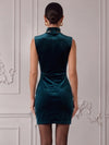 Velvet Bodycon High Neck Cocktail Dresses with Side Waist Ruching