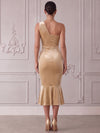 Velvet Bodycon One Shoulder Cocktail Dresses with Classic Mermaid Flared Hem