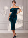 Velvet Bodycon Off Shoulder Cocktail Dresses with Elegant Folded Ruched Detail
