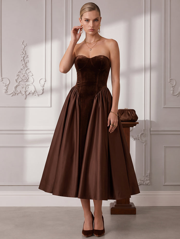 Velvet A-Line Strapless Cocktail Dresses with Corset Bodice