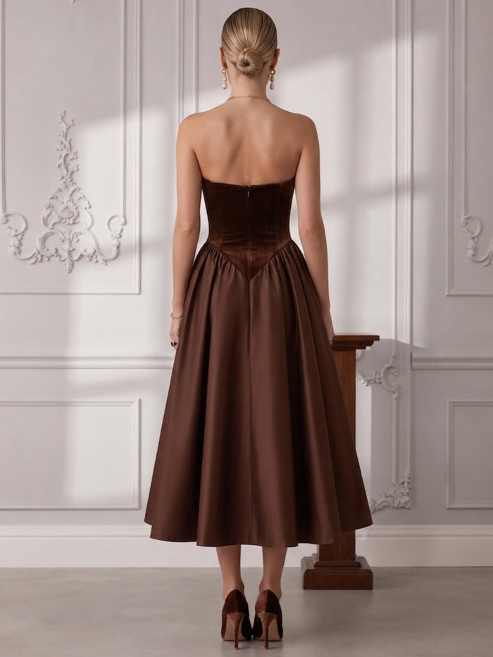 Velvet A-Line Strapless Cocktail Dresses with Corset Bodice