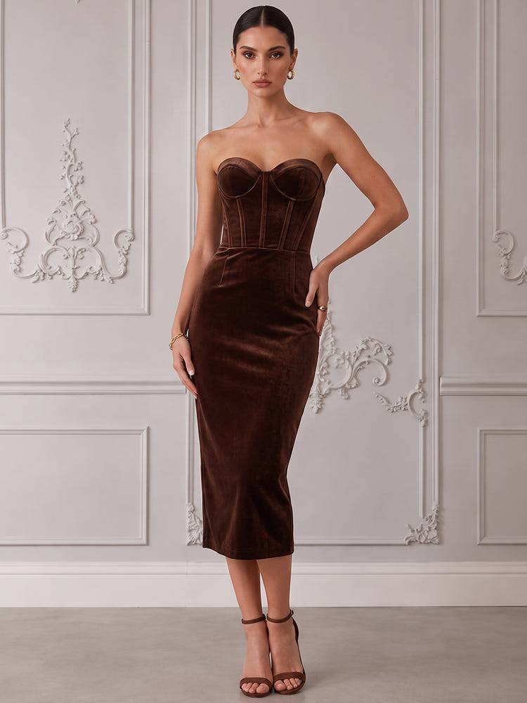 Velvet Bodycon Strapless Cocktail Dresses with Corset Bodice