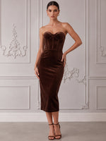 Velvet Bodycon Strapless Cocktail Dresses with Corset Bodice