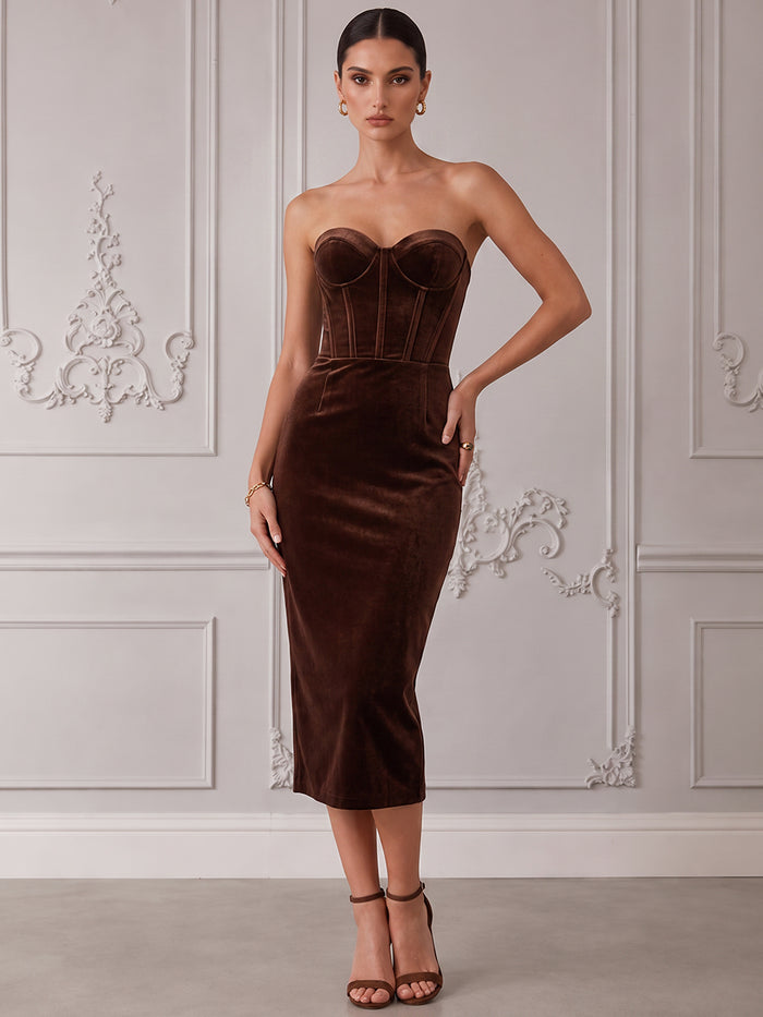 Velvet Bodycon Strapless Cocktail Dresses with Corset Bodice