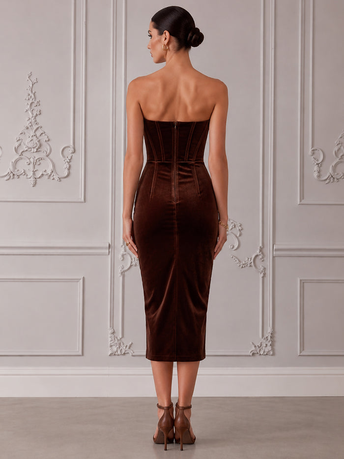 Velvet Bodycon Strapless Cocktail Dresses with Corset Bodice