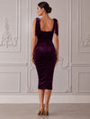 Velvet Bodycon Square Neck Cocktail Dresses with Sweet Self‑Fabric Bow Tie‑Straps