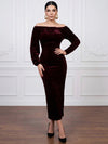 Velvet Bodycon Off Shoulder Cocktail Dresses with Exquisite Chest Ruched Pleat Detail