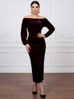 Velvet Bodycon Off Shoulder Cocktail Dresses with Exquisite Chest Ruched Pleat Detail