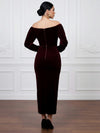 Velvet Bodycon Off Shoulder Cocktail Dresses with Exquisite Chest Ruched Pleat Detail