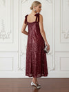 Sequin A-Line Square Neck Cocktail Dresses with Velvet Bow Tie Shoulder Straps