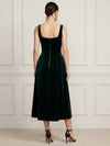 Velvet A-Line Square Neck Cocktail Dresses with Contrast Burgundy Bows At Waist Sides