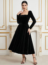 Velvet A-Line Square Neck Cocktail Dresses with Elegant Full‑Length Long Sleeves