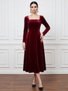 Velvet A-Line Square Neck Cocktail Dresses with Elegant Full‑Length Long Sleeves