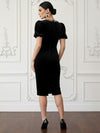 Velvet Bodycon Crew Neck Cocktail Dresses with Chic Short Puff Bubble Sleeves
