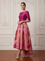 Jacquard A-Line Boat Neck Cocktail Dresses with Floral