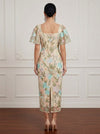 3D Flower Lace Sheath Square Neck Cocktail Dresses with Slit