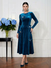 Velvet A-Line Crew Neck Cocktail Dresses with 3D Flowers
