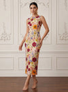 3D Flower Lace Sheath Boat Neck Cocktail Dresses with Slit