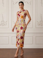 3D Flower Lace Sheath Boat Neck Cocktail Dresses with Slit