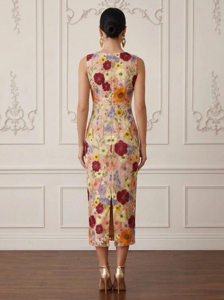3D Flower Lace Sheath Boat Neck Cocktail Dresses with Slit