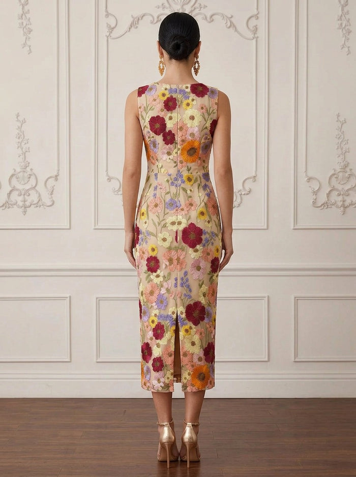 3D Flower Lace Sheath Boat Neck Cocktail Dresses with Slit