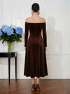 Velvet A-Line Off Shoulder Cocktail Dresses with 3D Flowers
