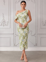 Mesh Sheath One Shoulder Midi Cocktail Dresses with 3D Flower Appliques