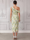 Mesh Sheath One Shoulder Midi Cocktail Dresses with 3D Flower Appliques