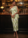 Mesh Sheath One Shoulder Midi Cocktail Dresses with 3D Flower Appliques