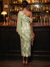 Mesh Sheath One Shoulder Midi Cocktail Dresses with 3D Flower Appliques