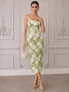 Mesh Sheath Square Neck Midi Cocktail Dresses with 3D Flower Appliques