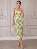 Mesh Sheath Square Neck Midi Cocktail Dresses with 3D Flower Appliques
