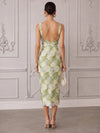 Mesh Sheath Square Neck Midi Cocktail Dresses with 3D Flower Appliques