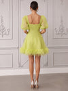Mesh A-Line Square Neck Mini Cocktail Dresses with Natural Feather Fringe Hem