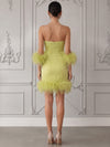 Satin Sheath Sweetheart Mini Cocktail Dresses with Natural Feather Fringe Hem