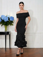 Jersey Mermaid Off Shoulder Midi Cocktail Dresses with 3D Flowers