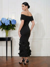 Jersey Mermaid Off Shoulder Midi Cocktail Dresses with 3D Flowers
