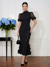 Jersey Mermaid High Neck Midi Cocktail Dresses with 3D Flowers