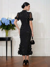 Jersey Mermaid High Neck Midi Cocktail Dresses with 3D Flowers