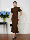 Jersey Mermaid High Neck Midi Cocktail Dresses with 3D Flowers