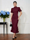 Jersey Mermaid High Neck Midi Cocktail Dresses with 3D Flowers