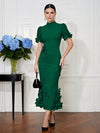 Jersey Mermaid High Neck Midi Cocktail Dresses with 3D Flowers