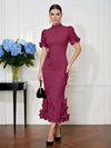 Jersey Mermaid High Neck Midi Cocktail Dresses with 3D Flowers