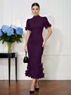 Jersey Mermaid High Neck Midi Cocktail Dresses with 3D Flowers