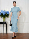 Jersey Mermaid High Neck Midi Cocktail Dresses with 3D Flowers