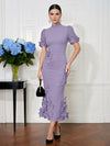 Jersey Mermaid High Neck Midi Cocktail Dresses with 3D Flowers